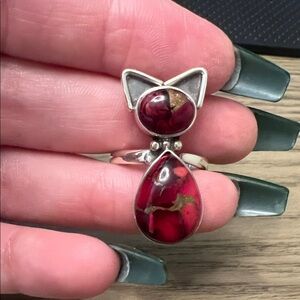 Red Dahlia Cat Sterling Adjustable Ring
